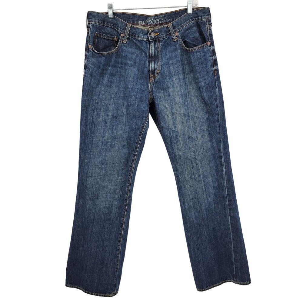 Old Navy Mens‎ Classic Boot Cut Jeans Actual Size 38x33 Medium Wash 100% Cotton